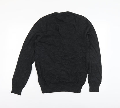 Marks & Spencer Mens Grey V-Neck Cotton Pullover Jumper Size S Long Sleeve