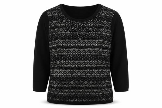 Monsoon Womens Black Round Neck Geometric Acrylic Pullover Jumper Size 16