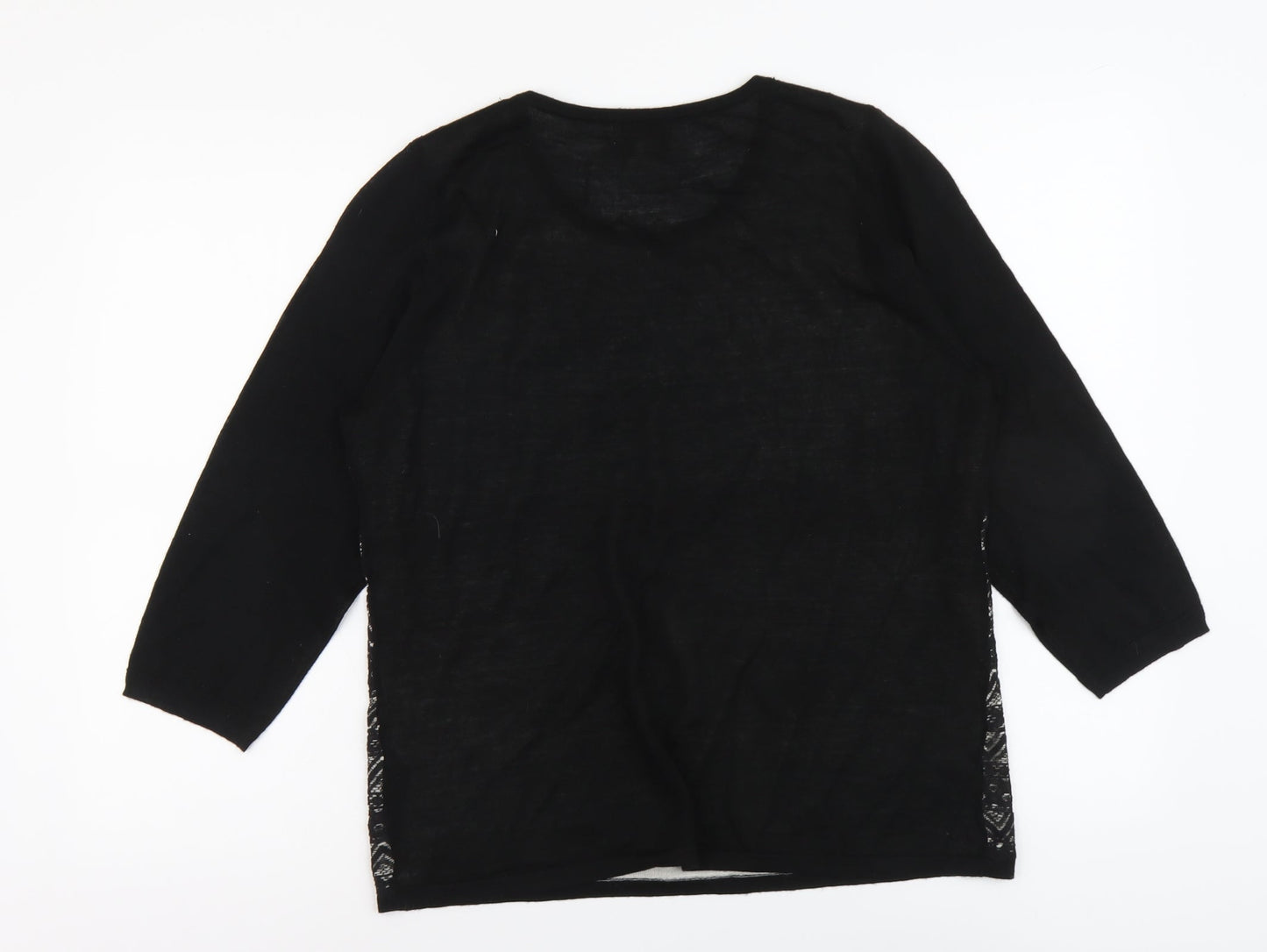 Monsoon Womens Black Round Neck Geometric Acrylic Pullover Jumper Size 16