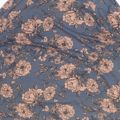 Auburn Womens Blue Floral Polyester Basic Blouse Size L Boat Neck
