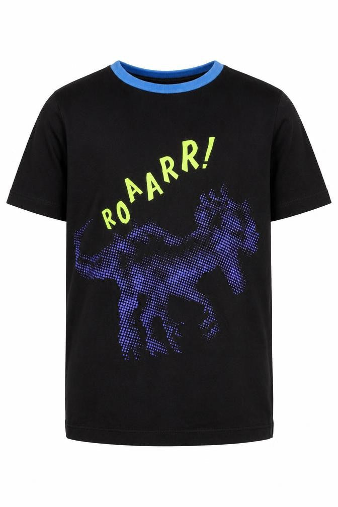 Amazon Boys Black 100% Cotton Basic T-Shirt Size M Round Neck Pullover - Dinosaur