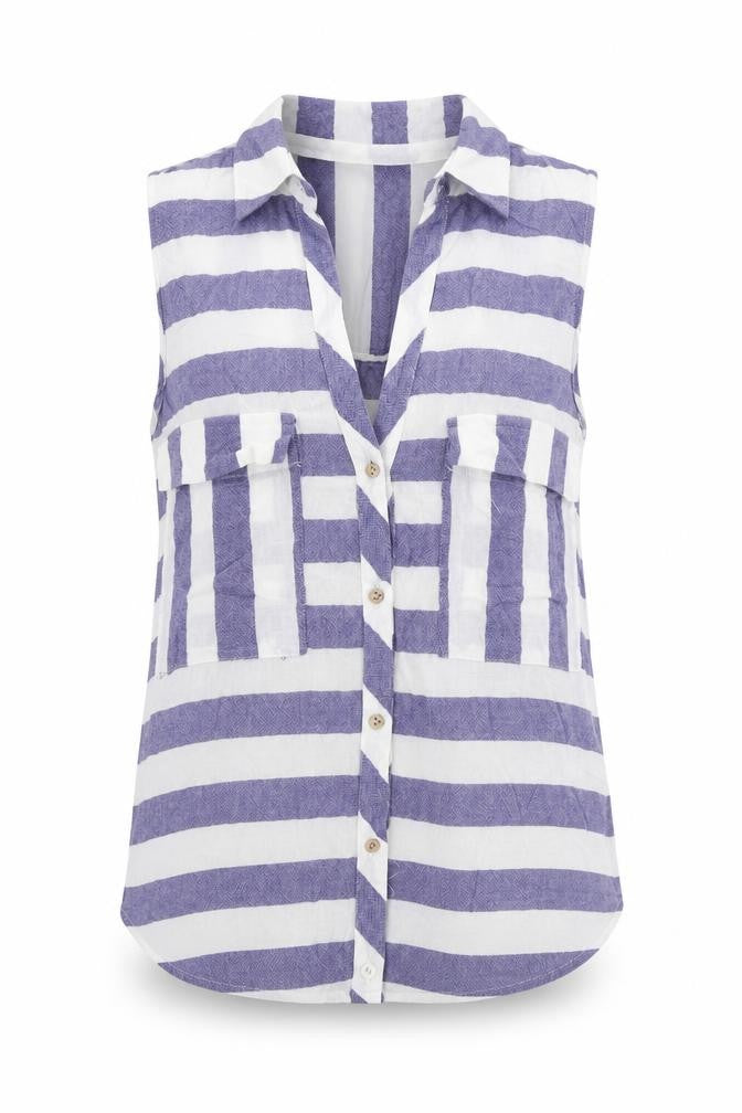 Zara Womens Blue Striped 100% Cotton Basic Button-Up Size XS Collared