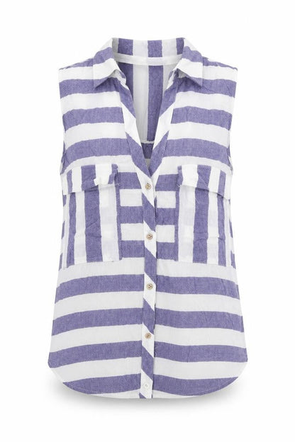Zara Womens Blue Striped 100% Cotton Basic Button-Up Size XS Collared