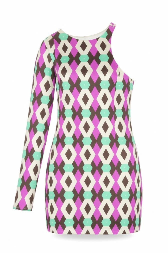 Zara Womens Multicoloured Geometric Polyester Bodycon Size S One Shoulder Zip