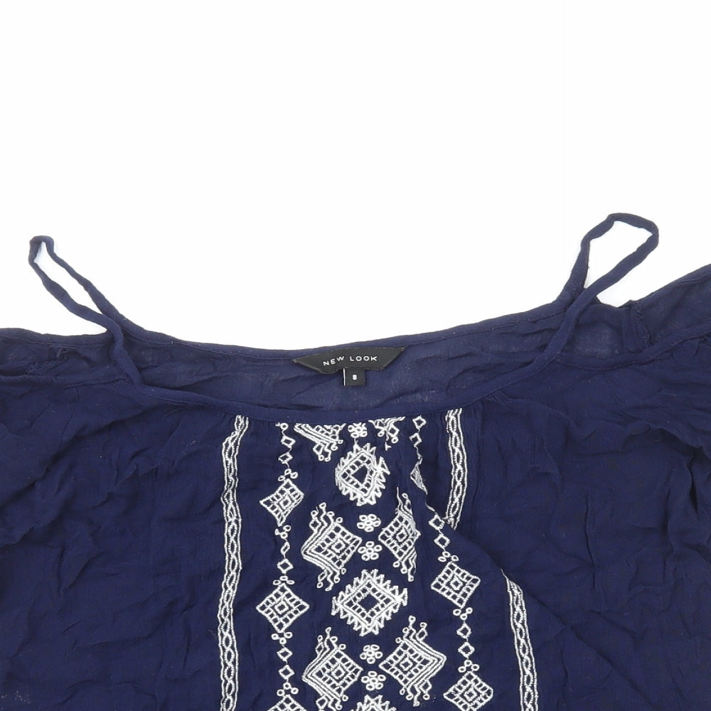 New Look Womens Blue Geometric Viscose Basic Blouse Size 8 Off the Shoulder