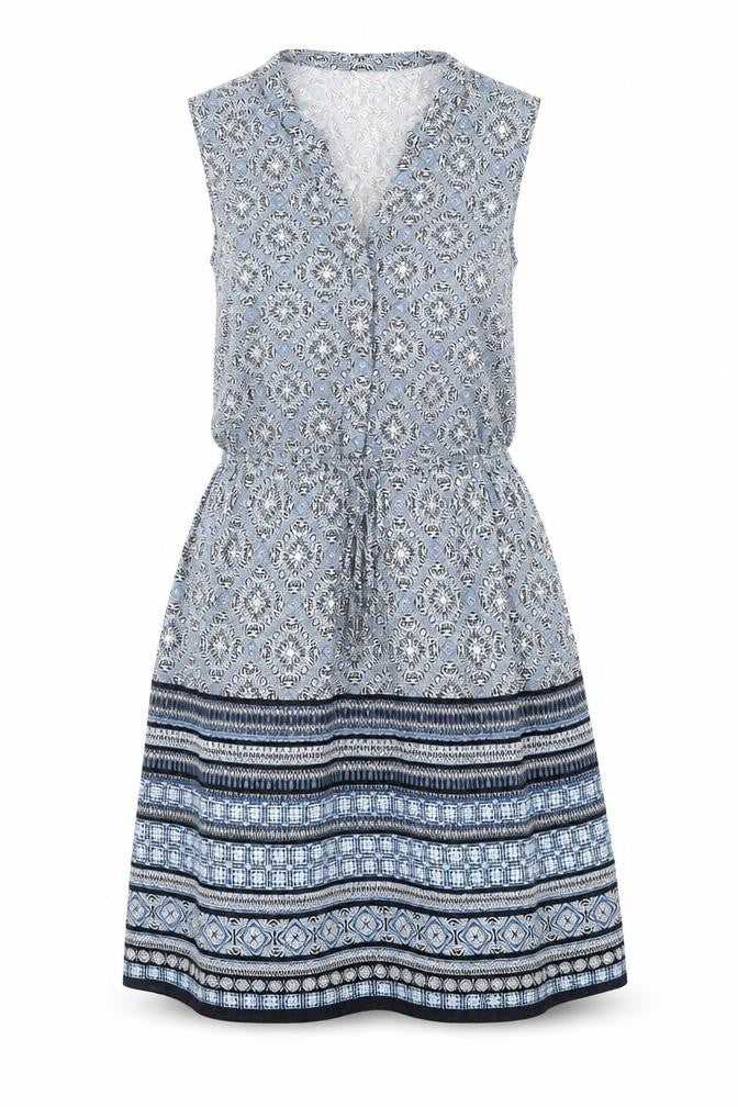 New Look Womens Blue Geometric Viscose A-Line Size 8 V-Neck Pullover