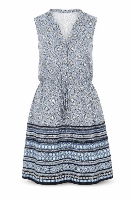 New Look Womens Blue Geometric Viscose A-Line Size 8 V-Neck Pullover