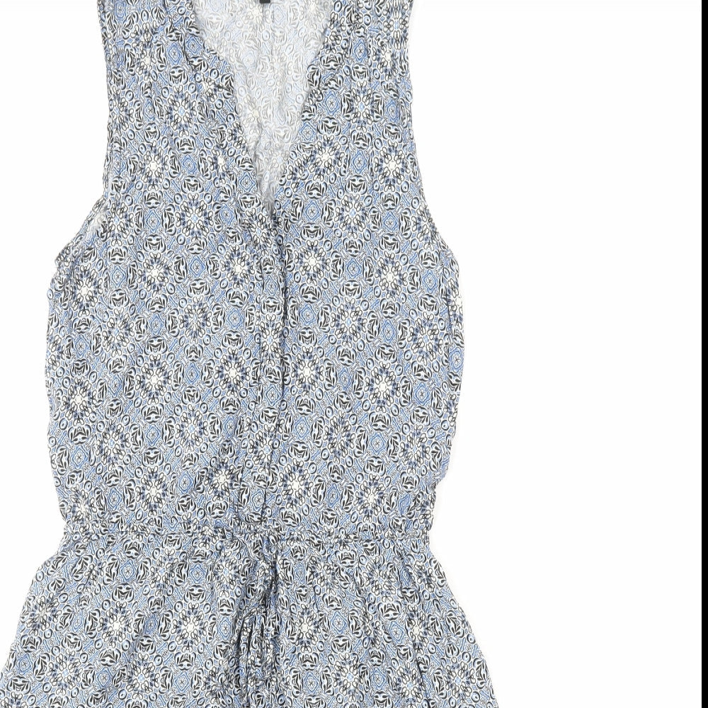 New Look Womens Blue Geometric Viscose A-Line Size 8 V-Neck Pullover