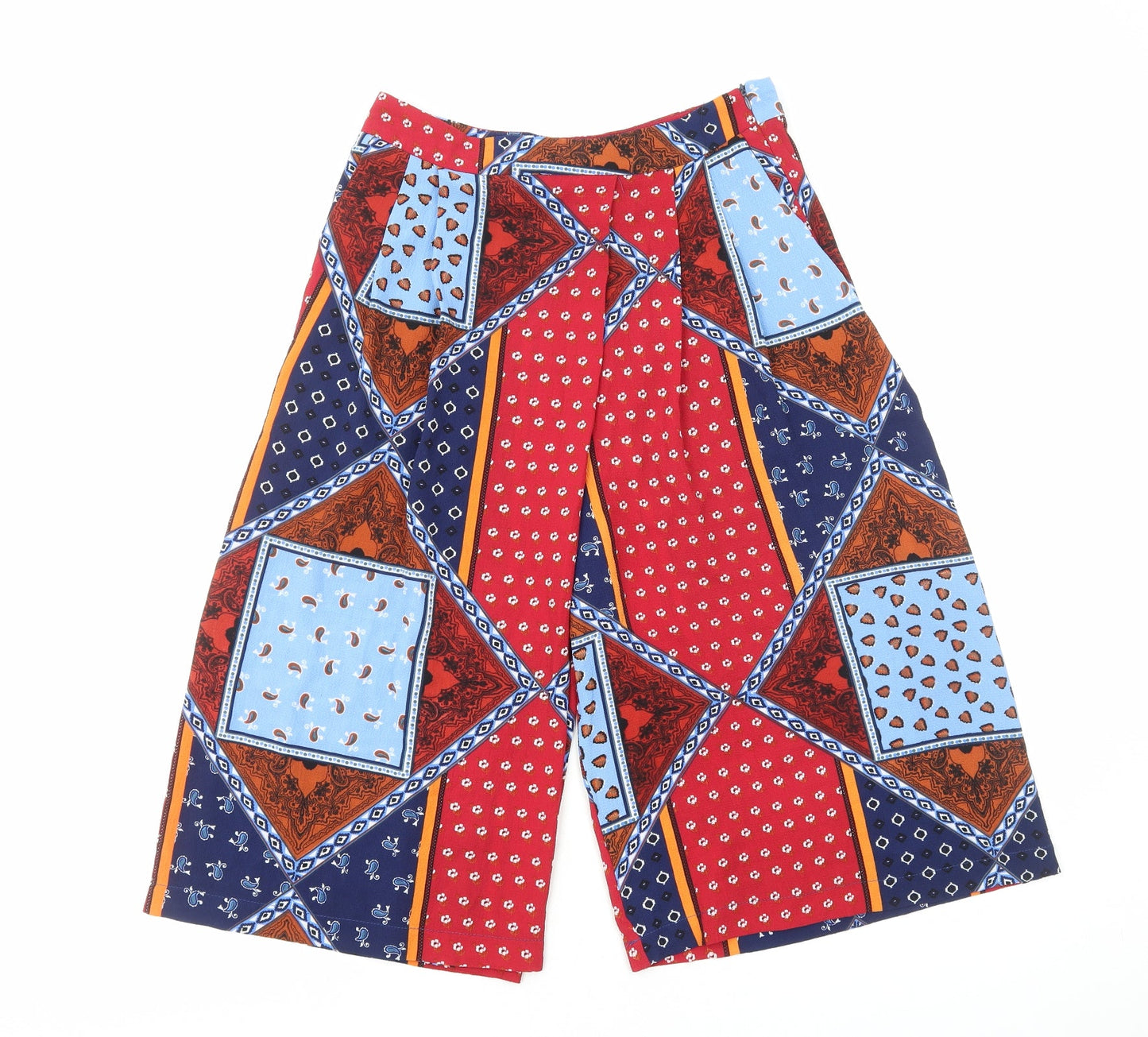 Sweewe Womens Multicoloured Geometric Viscose Cropped Trousers Size M Regular Zip