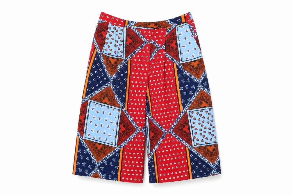 Sweewe Womens Multicoloured Geometric Viscose Cropped Trousers Size M Regular Zip