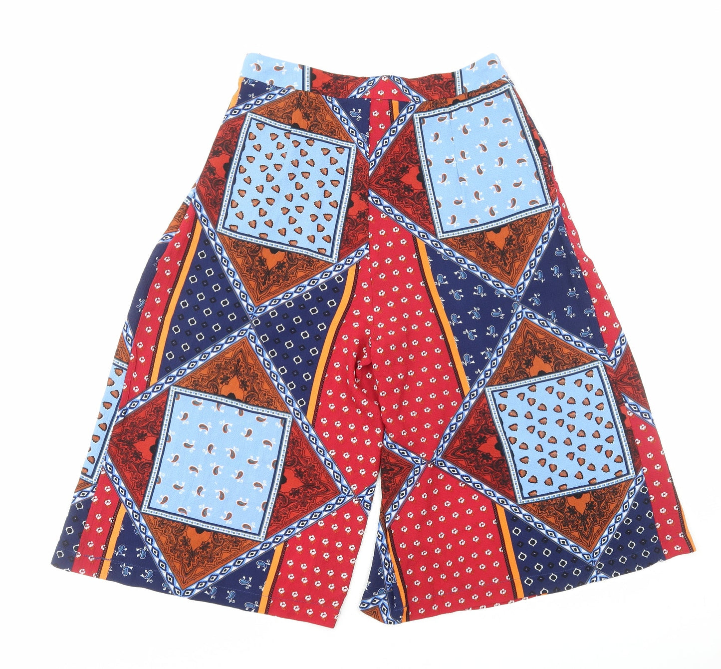 Sweewe Womens Multicoloured Geometric Viscose Cropped Trousers Size M Regular Zip