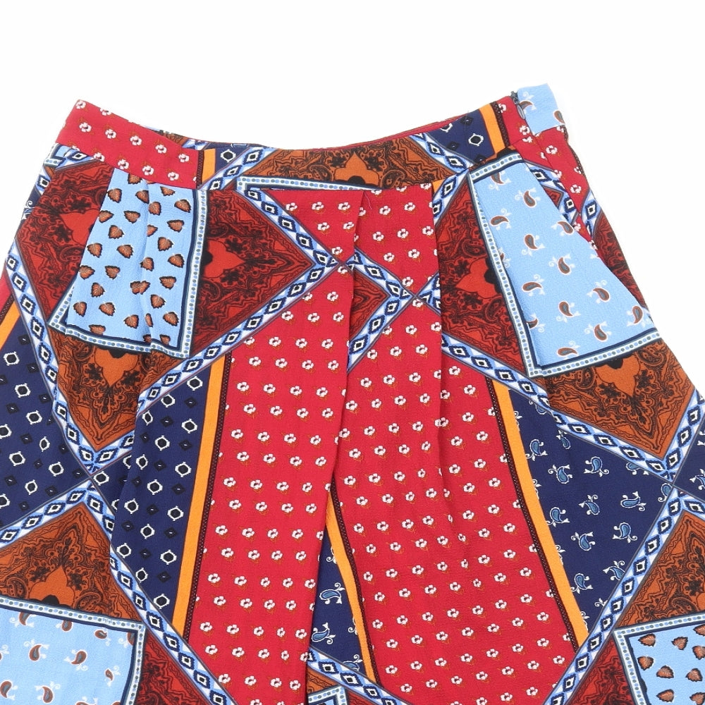 Sweewe Womens Multicoloured Geometric Viscose Cropped Trousers Size M Regular Zip