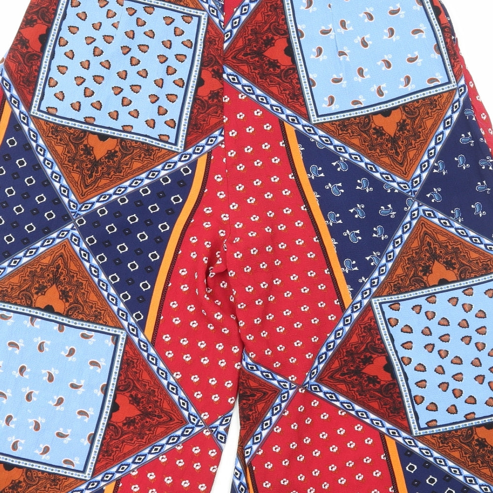 Sweewe Womens Multicoloured Geometric Viscose Cropped Trousers Size M Regular Zip