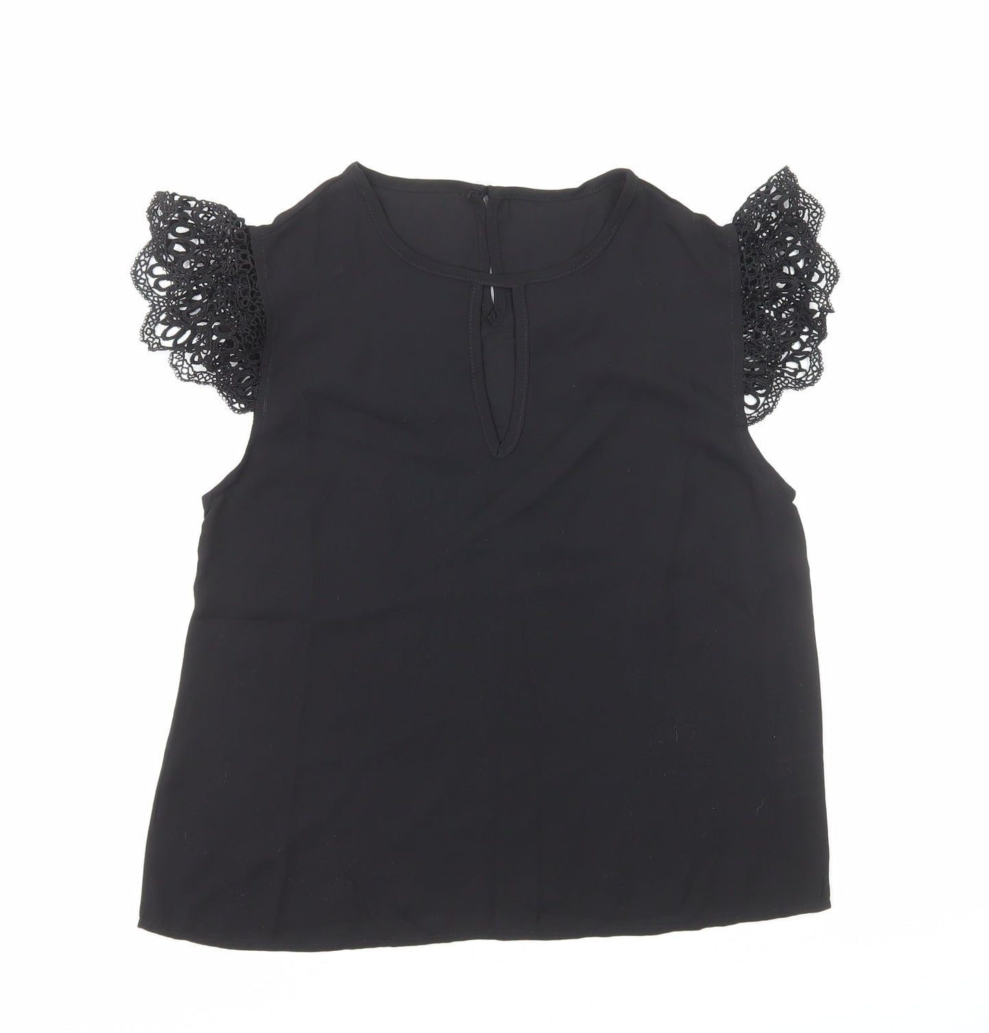 Preworn Womens Black Polyester Basic T-Shirt Size S Round Neck