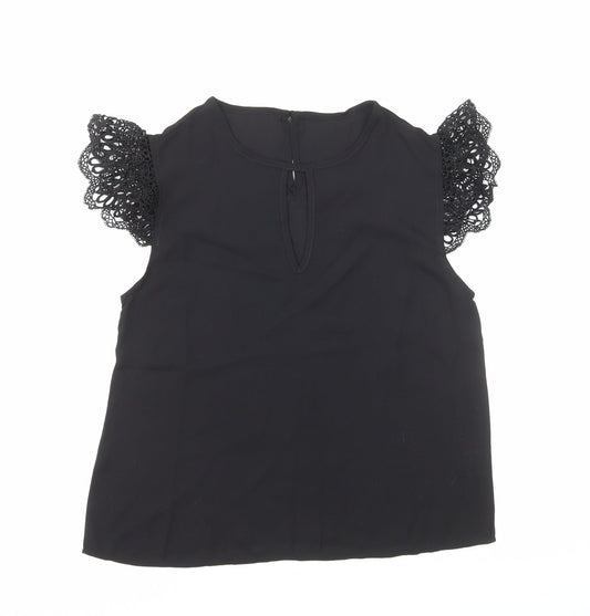 Preworn Womens Black Polyester Basic T-Shirt Size S Round Neck