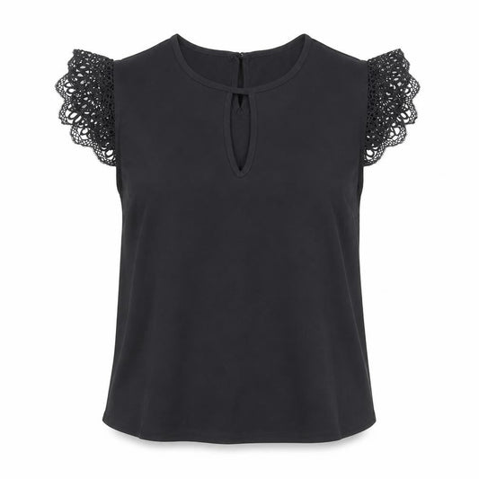 Preworn Womens Black Polyester Basic T-Shirt Size S Round Neck