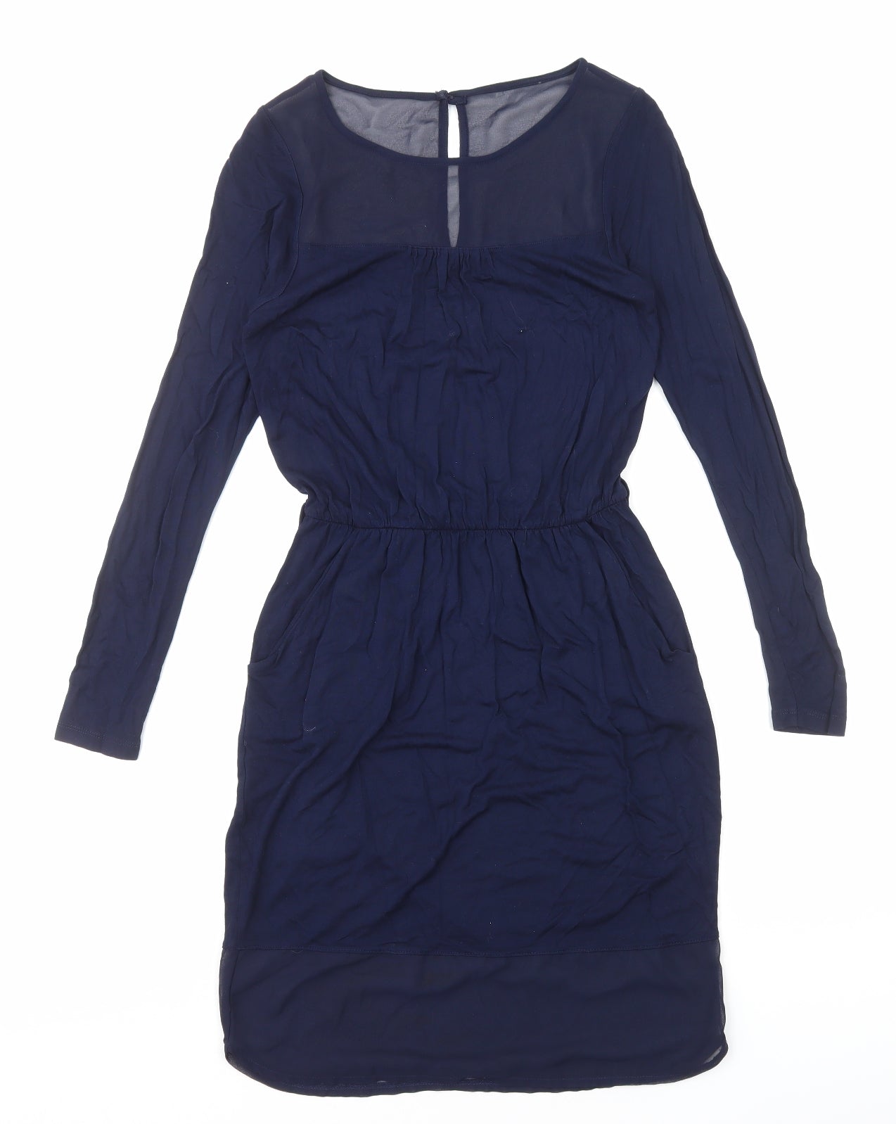 Warehouse Womens Blue Polyester Fit & Flare Size 10 Round Neck Pullover