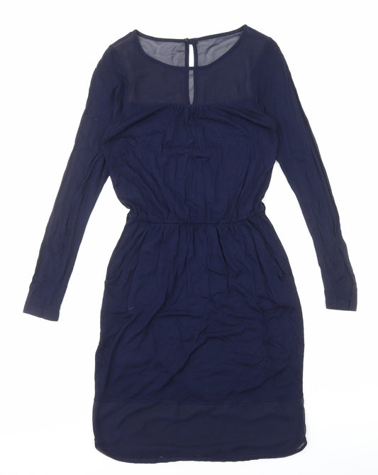 Warehouse Womens Blue Polyester Fit & Flare Size 10 Round Neck Pullover