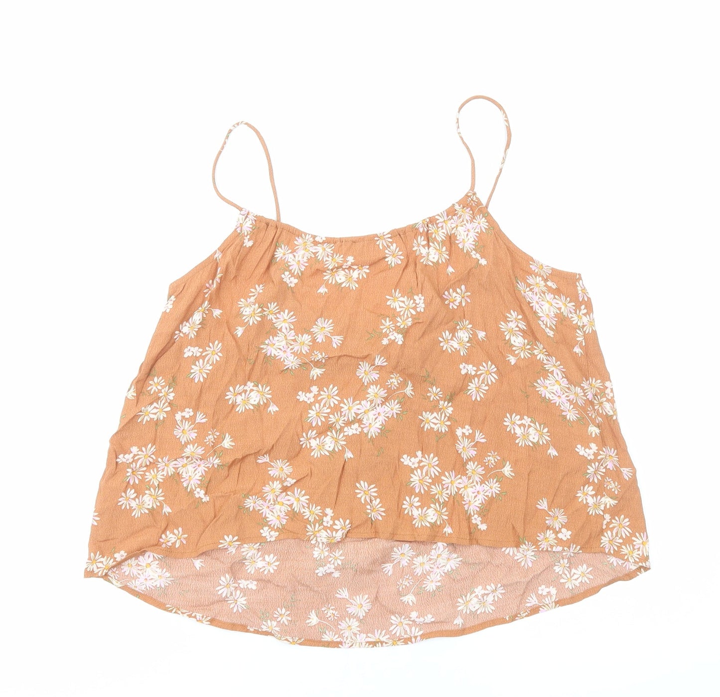 Mango Womens Brown Floral Polyester Basic Tank Size M Round Neck