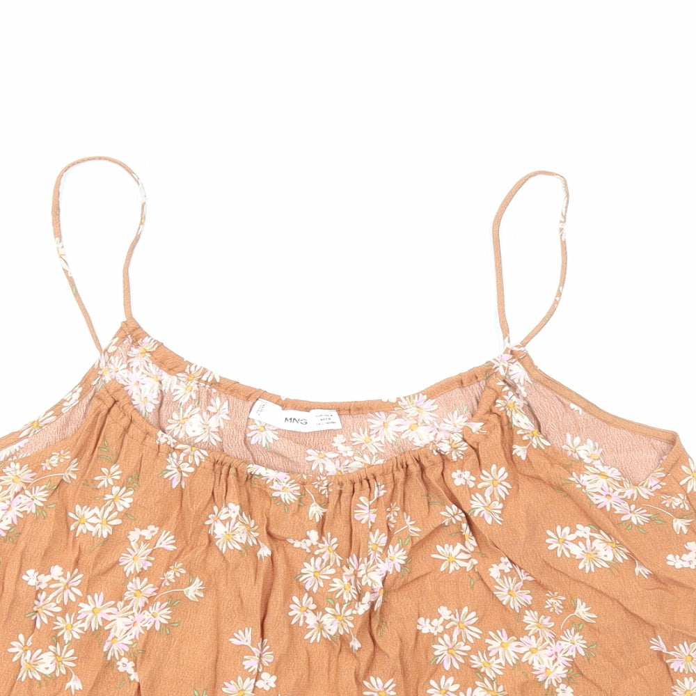 Mango Womens Brown Floral Polyester Basic Tank Size M Round Neck