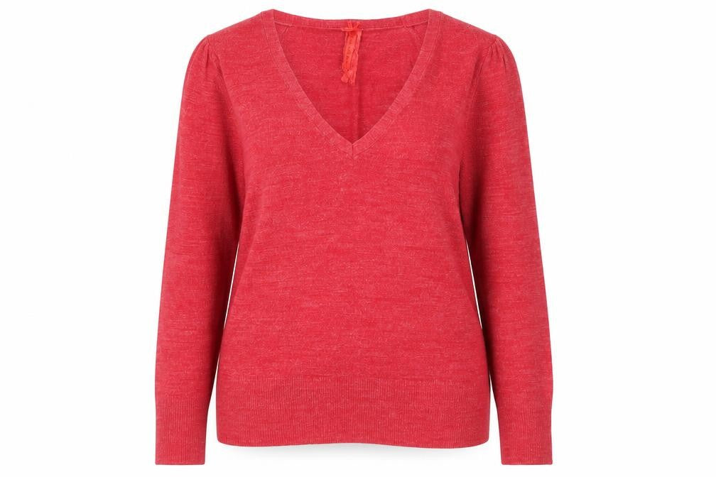 E-vie Womens Red V-Neck Acrylic Pullover Jumper Size 18