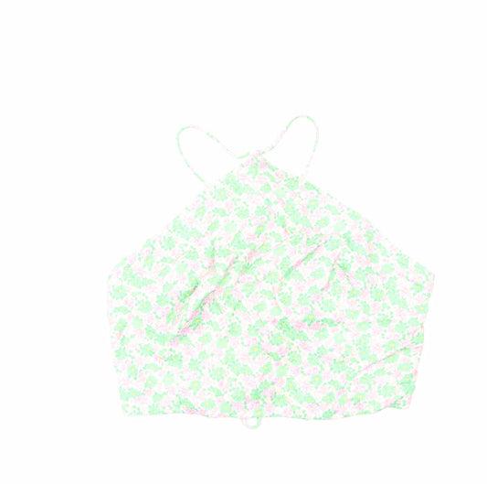 Zara Womens Green Floral Polyester Cropped Tank Size L Halter