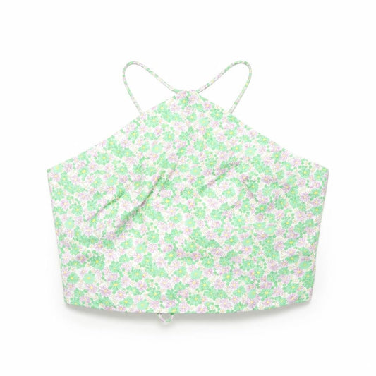 Zara Womens Green Floral Polyester Cropped Tank Size L Halter