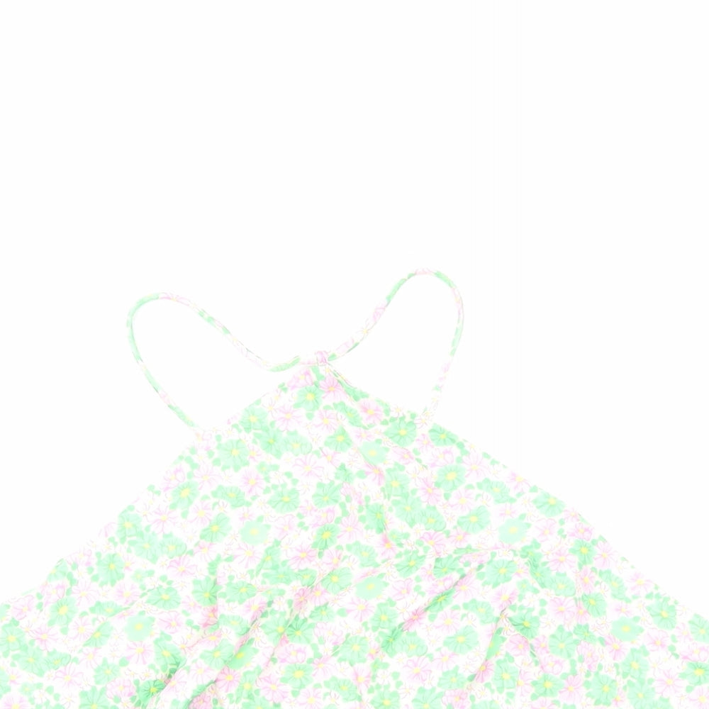 Zara Womens Green Floral Polyester Cropped Tank Size L Halter