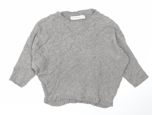 Zara Womens Grey Round Neck Cotton Pullover Jumper Size M