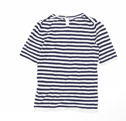 Zara Womens White Scoop Neck Striped Viscose Pullover Jumper Size S
