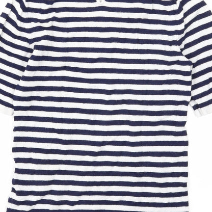 Zara Womens White Scoop Neck Striped Viscose Pullover Jumper Size S