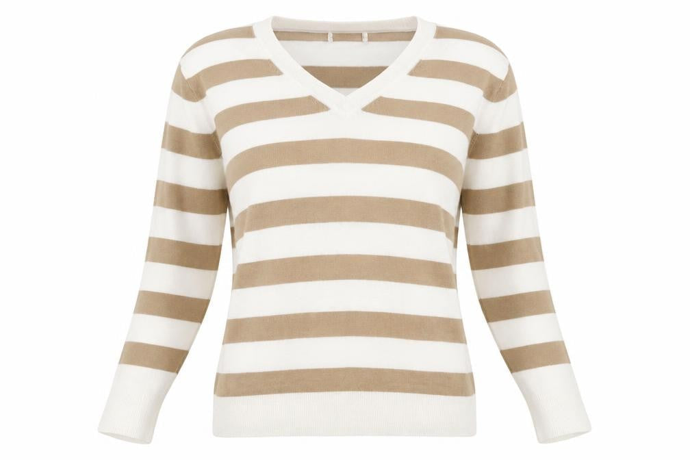 Primark Womens White V-Neck Striped Polyester Pullover Jumper Size 10