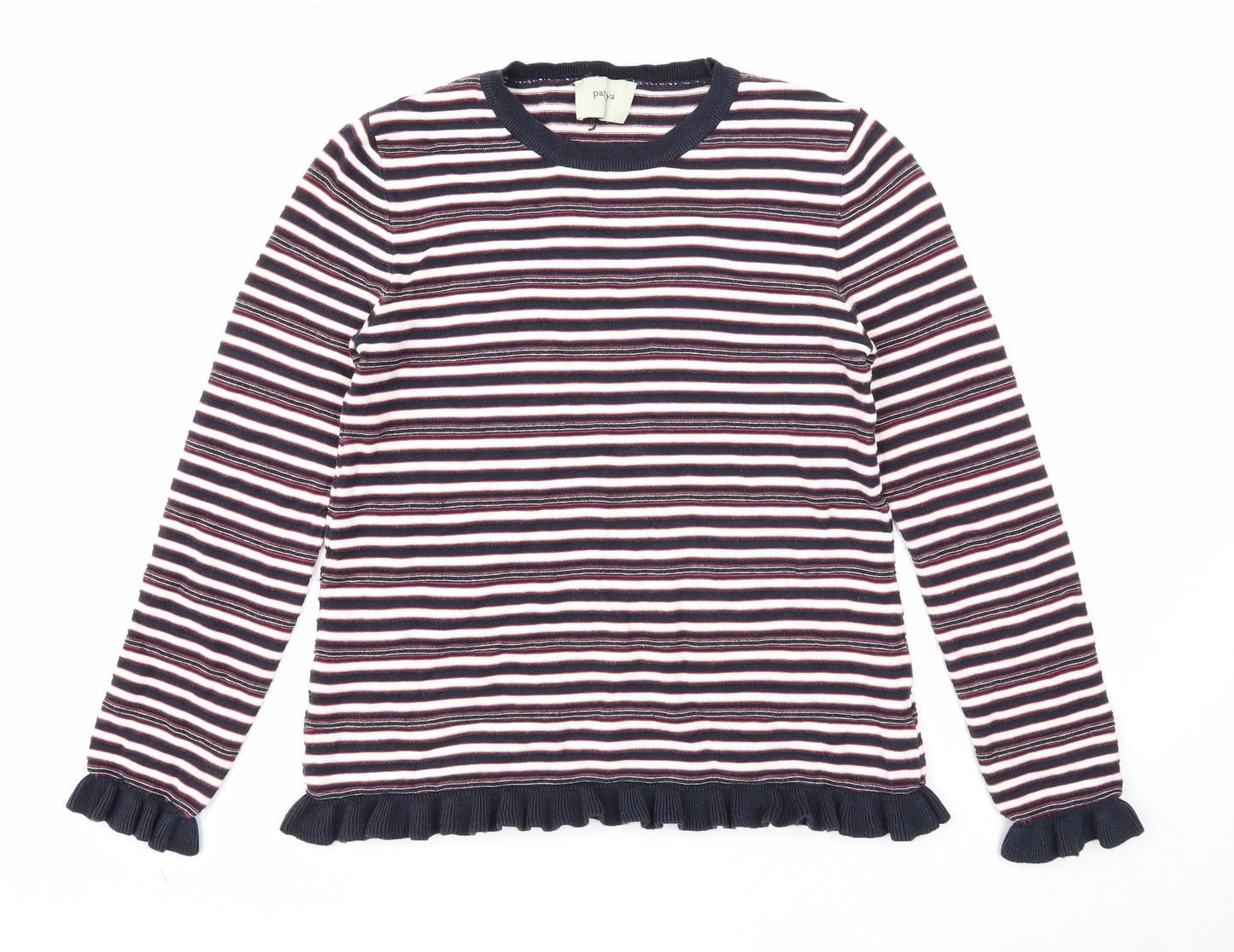 Papaya Womens Multicoloured Round Neck Striped Cotton Pullover Jumper Size 8