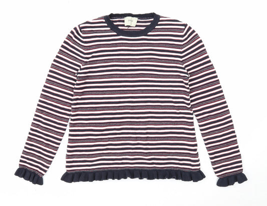Papaya Womens Multicoloured Round Neck Striped Cotton Pullover Jumper Size 8