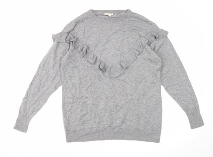 H&M Womens Grey Round Neck Polyamide Pullover Jumper Size XS