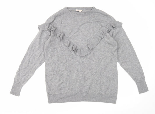 H&M Womens Grey Round Neck Polyamide Pullover Jumper Size XS