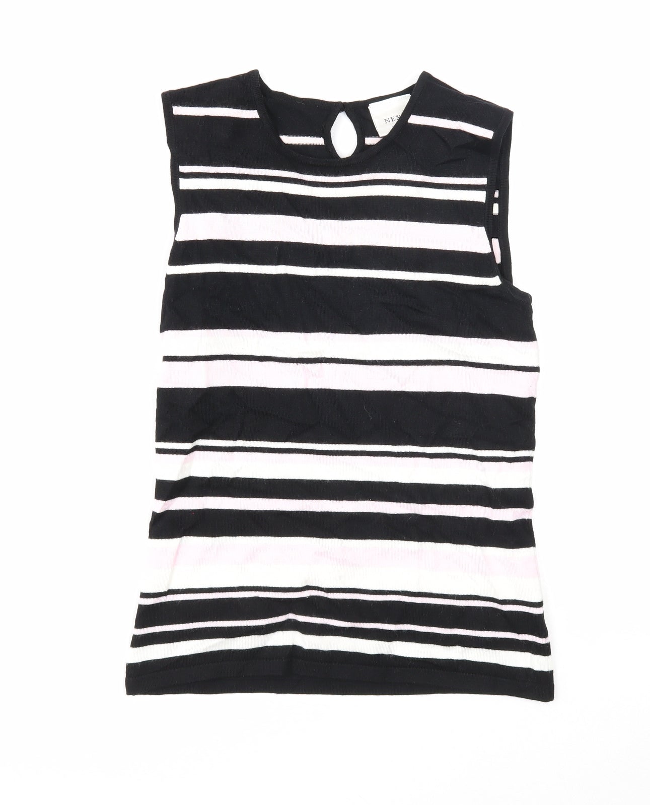 NEXT Womens Black Striped Viscose Basic Blouse Size 8 Scoop Neck