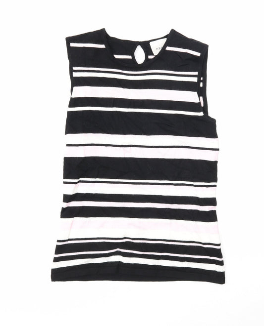 NEXT Womens Black Striped Viscose Basic Blouse Size 8 Scoop Neck