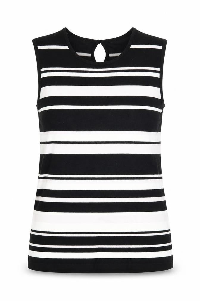 NEXT Womens Black Striped Viscose Basic Blouse Size 8 Scoop Neck
