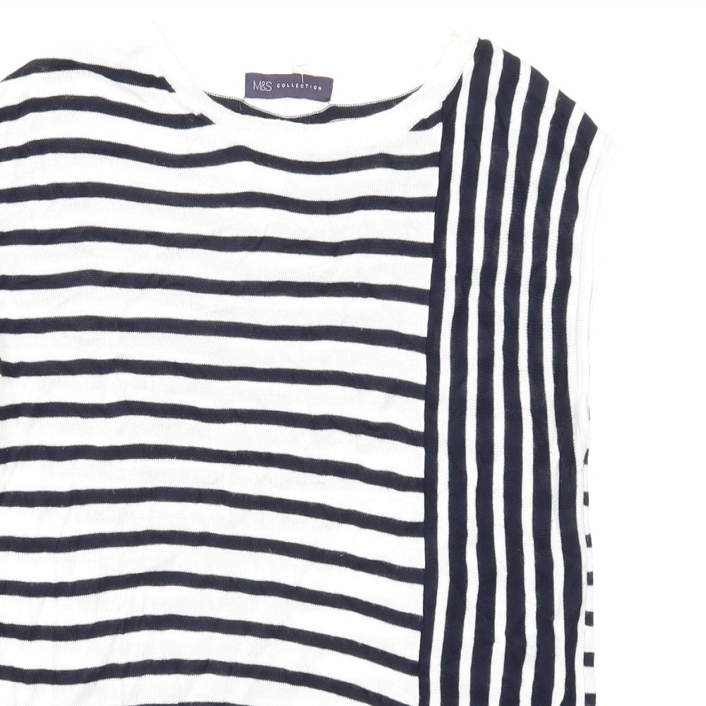 Marks and Spencer Womens White Round Neck Striped Viscose Pullover Jumper Size 10