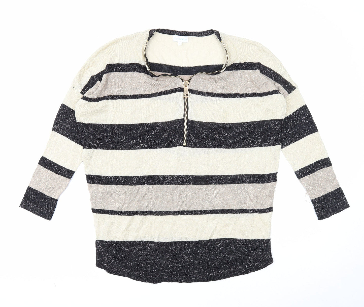 Blue Vanilla Womens Beige Round Neck Striped Viscose Pullover Jumper Size S