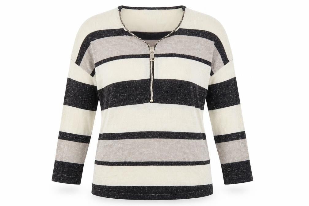 Blue Vanilla Womens Beige Round Neck Striped Viscose Pullover Jumper Size S