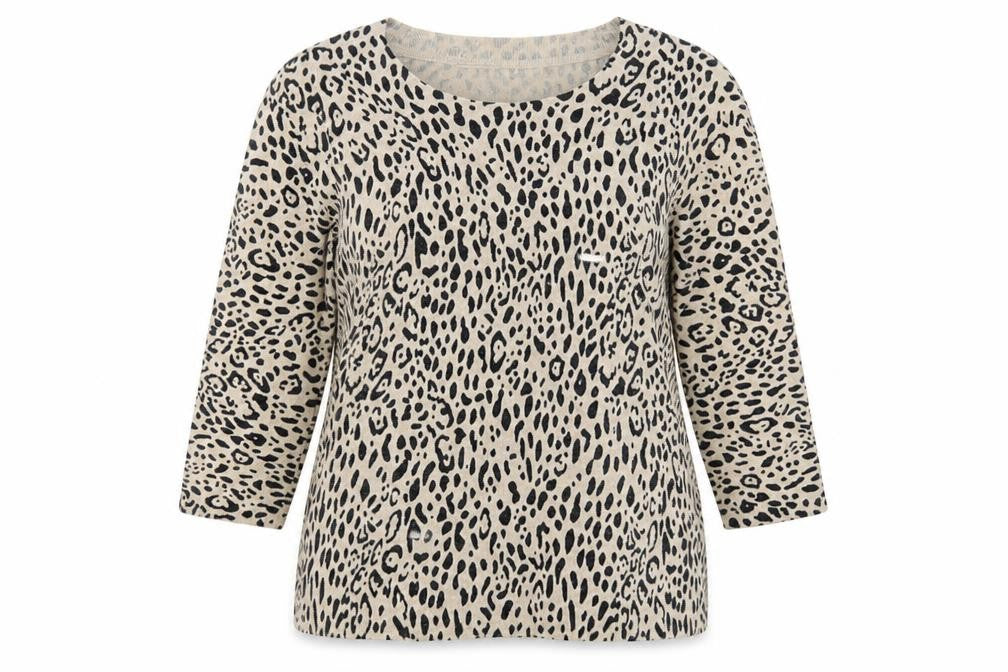 Marks & Spencer Womens Beige Round Neck Animal Print Viscose Pullover Jumper Size 16 - Leopard Pattern