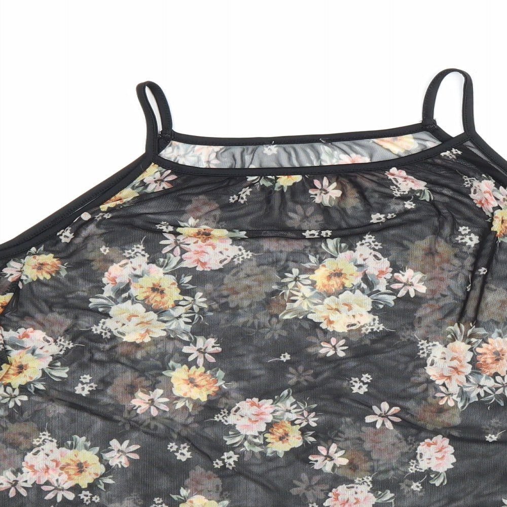 New Look Womens Black Floral Polyester Basic Blouse Size 10 Square Neck - Cold Shoulder