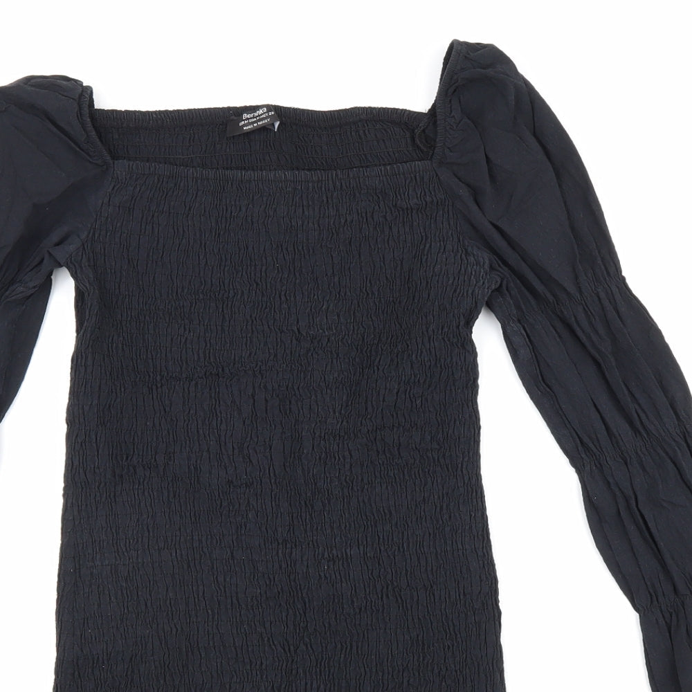 Bershka Womens Black Cotton Bodycon Size M Square Neck Pullover