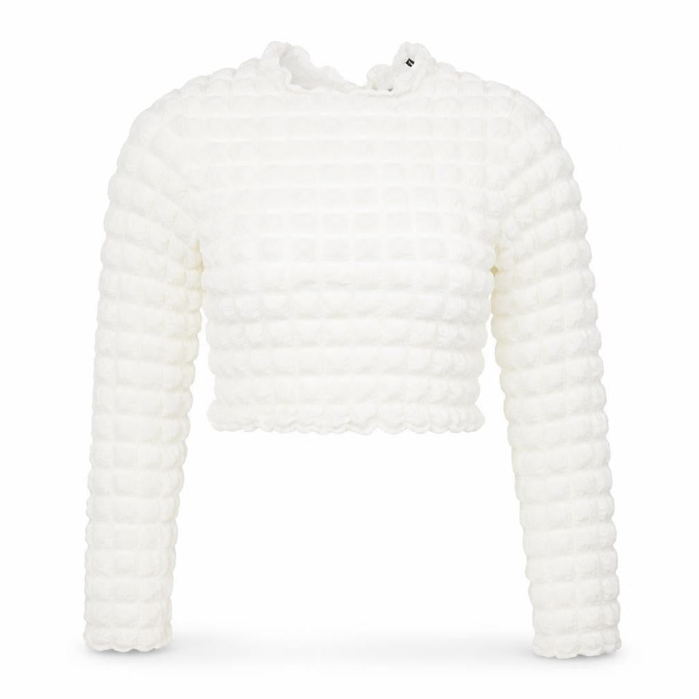 Boohoo Womens White Polyester Cropped Blouse Size 10 Round Neck - Textured