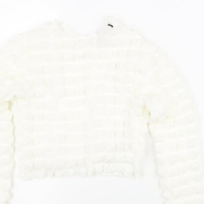 Boohoo Womens White Polyester Cropped Blouse Size 10 Round Neck - Textured