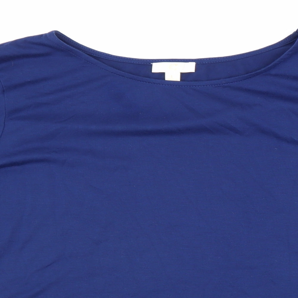 Preworn Womens Blue Polyester Basic Blouse Size L Boat Neck - Tie Sleeve Detail