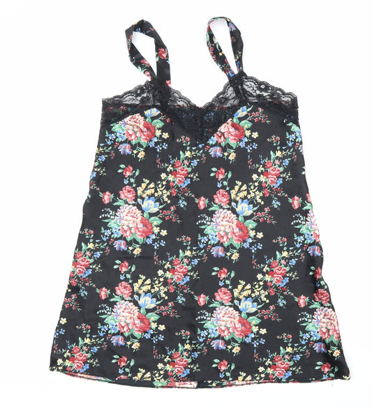Topics Womens Black Floral Polyester Basic Blouse Size L V-Neck - Lace trim