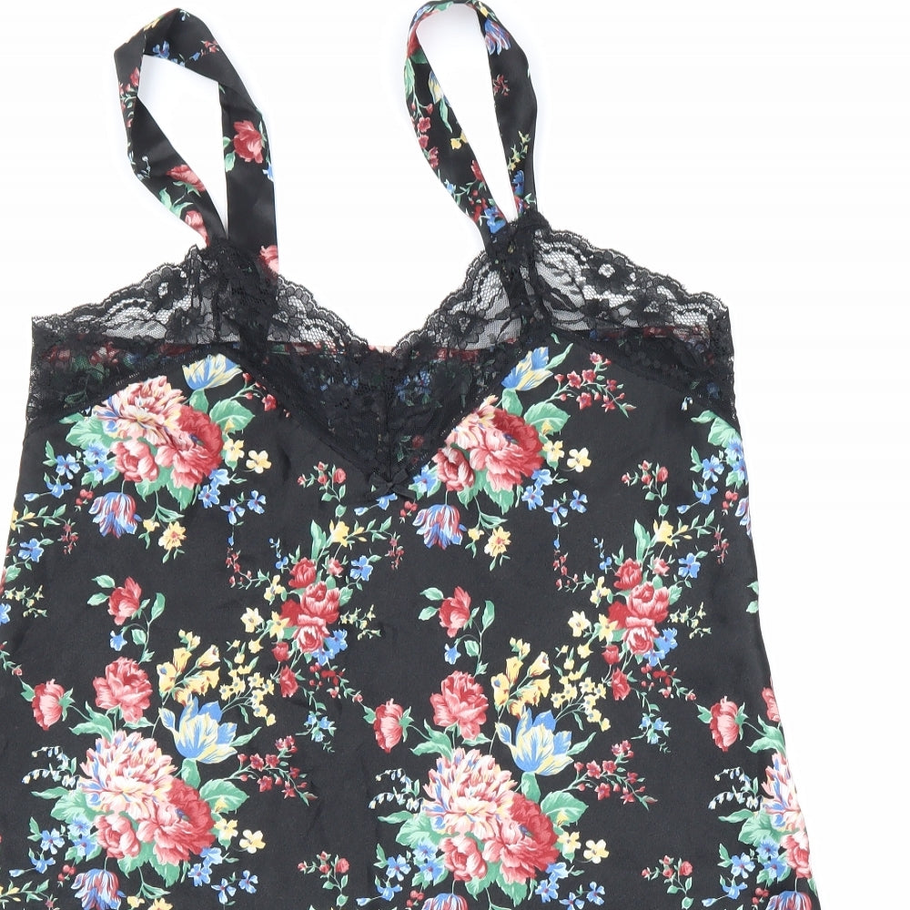 Topics Womens Black Floral Polyester Basic Blouse Size L V-Neck - Lace trim